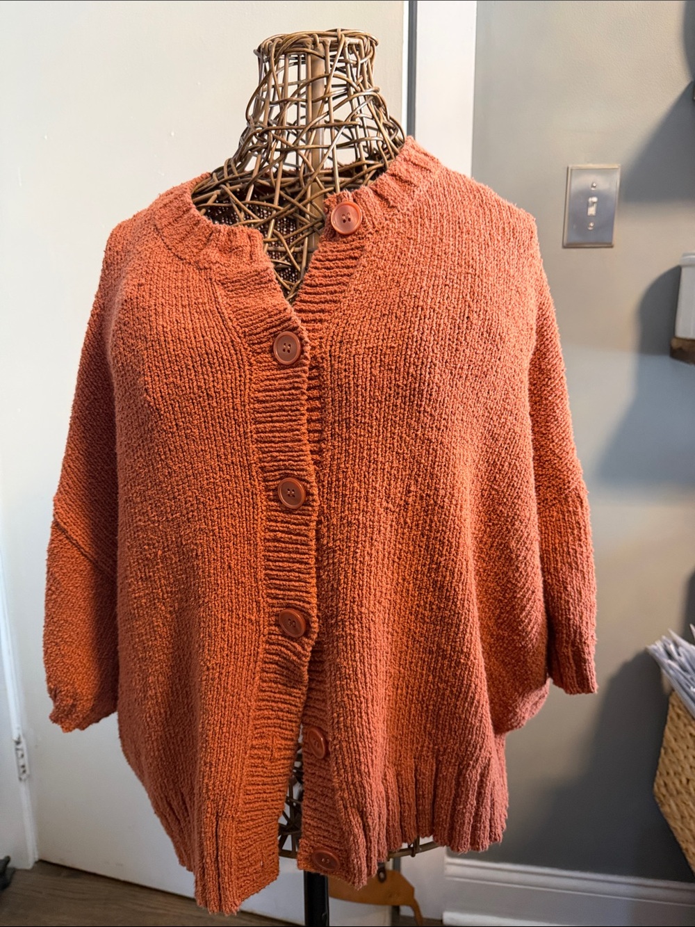 J. Crew Chunky Button-Front Cardigan in Rust Orange